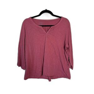 L.L. Bean Mauve Plum Pink Split Neck Slub Knit 3/4 Sleeve Shirt Size XL Gorpcore